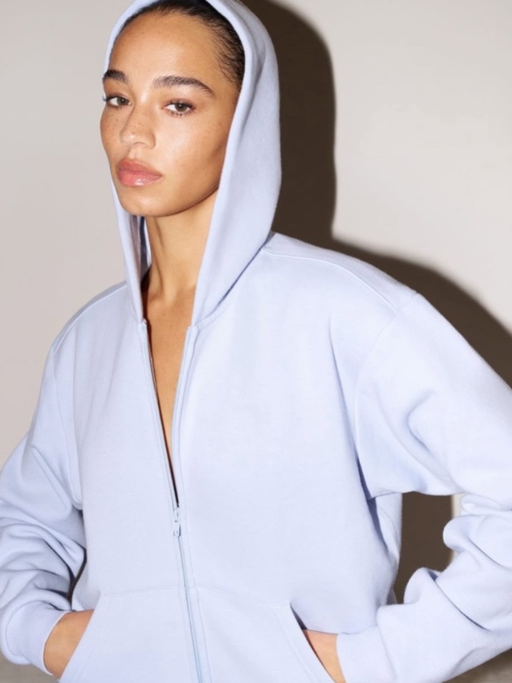 SKIMS French Terry Shrunken Zip Up Hoodie